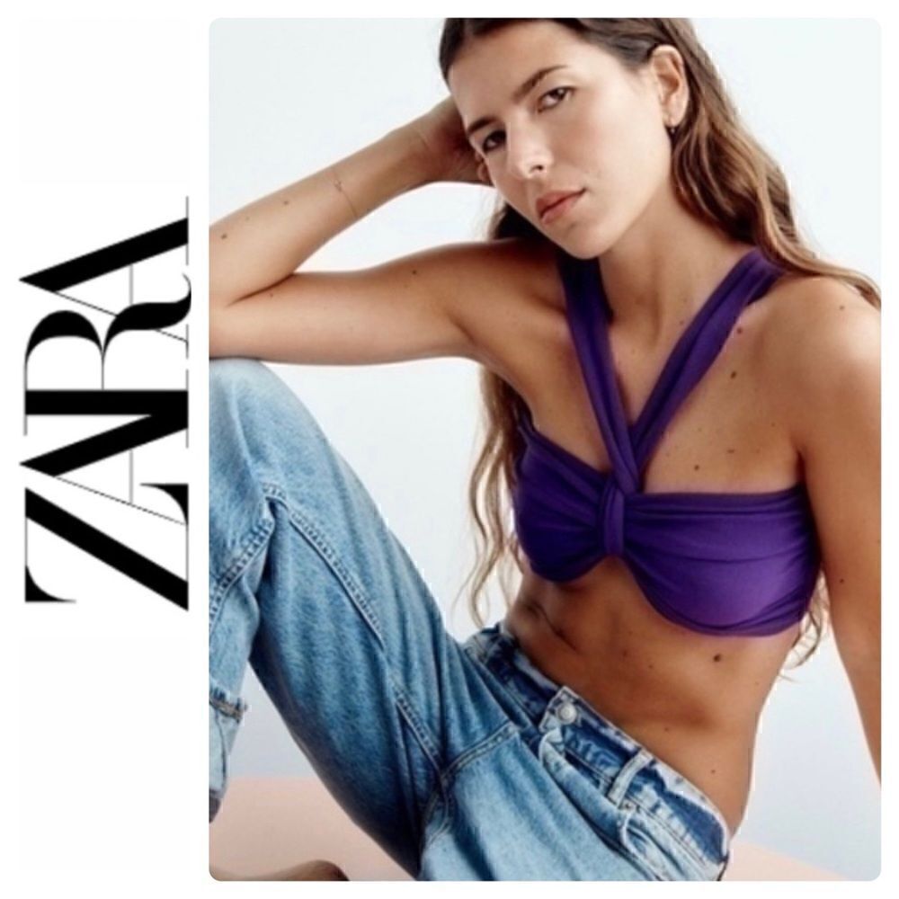 NWT Zara Blogger’s Favorite Knotted Knit Crop Top in Purple